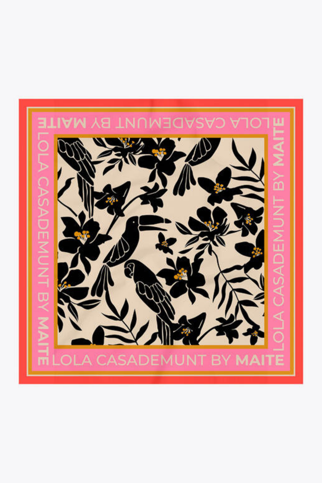 LENÇO ELEGANTE DE CETIM COM DESIGN FLORAL E PÁSSAROS - LOLA CASADEMUNT