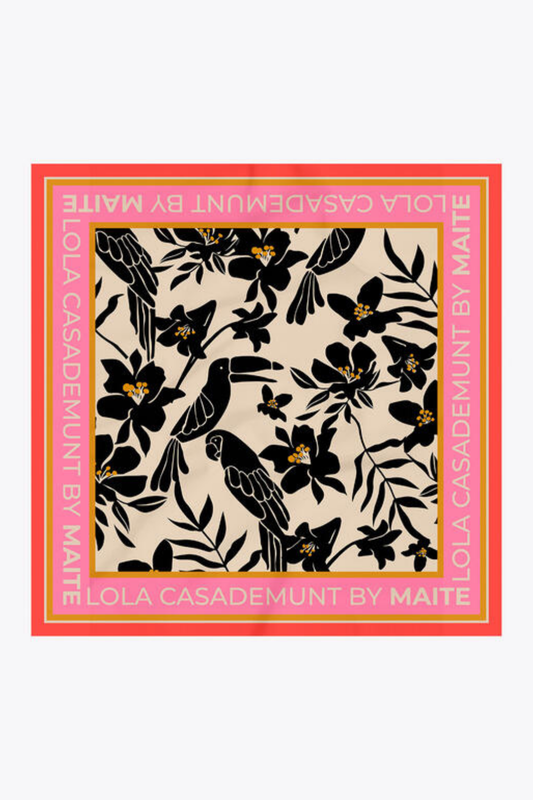 LENÇO ELEGANTE DE CETIM COM DESIGN FLORAL E PÁSSAROS - LOLA CASADEMUNT