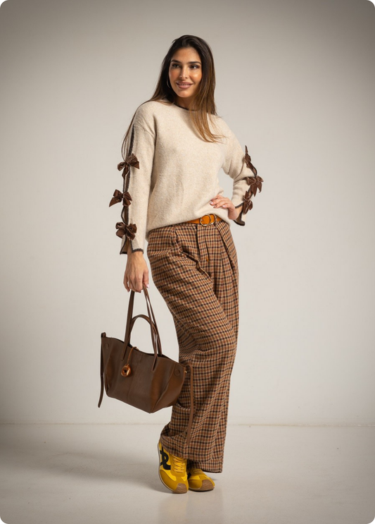 CAMISOLA DE MALHA COM PORMENOR LAÇOS NAS MANGAS - ALBANOS