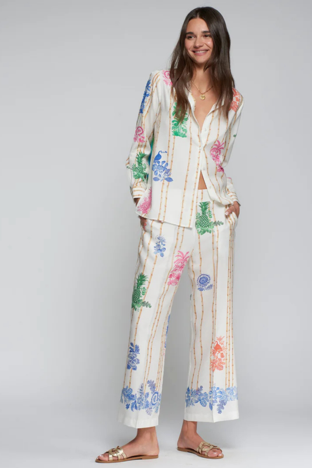 CALÇAS CORTE RETO ESTAMPADO " BAMBU" - VILAGALLO