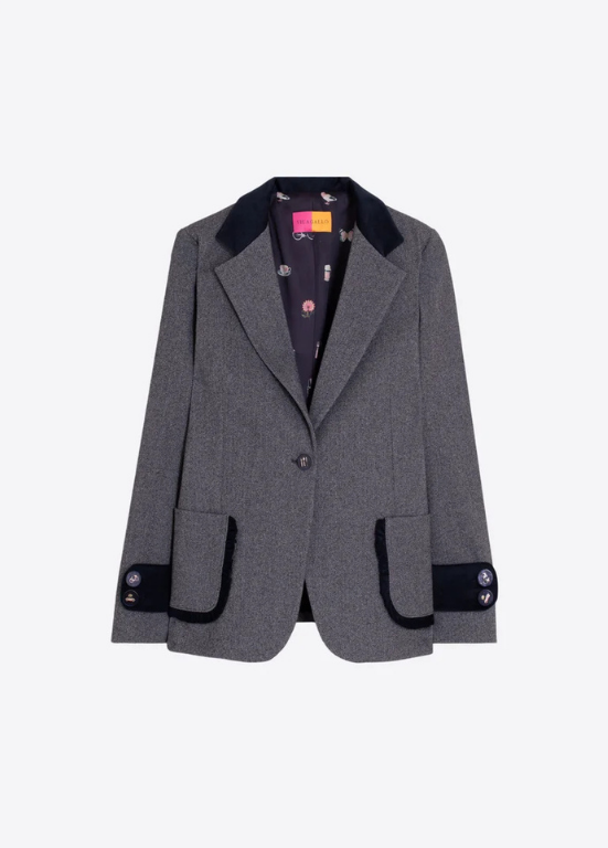 BLAZER CINZA COM GOLA E PUNHOS DE VELUDO - VILAGALLO
