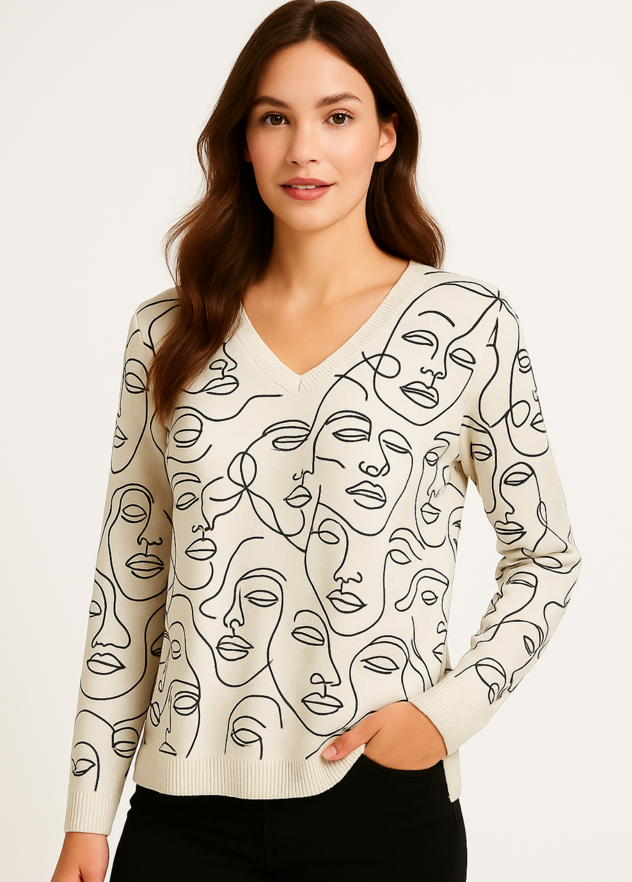 CAMISOLA MALHA ESTAMPADA FACES ARTISTÍCAS - ALIBY
