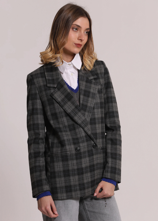 BLAZER DE XADREZ CINZA E AZUL - MIMI MUA