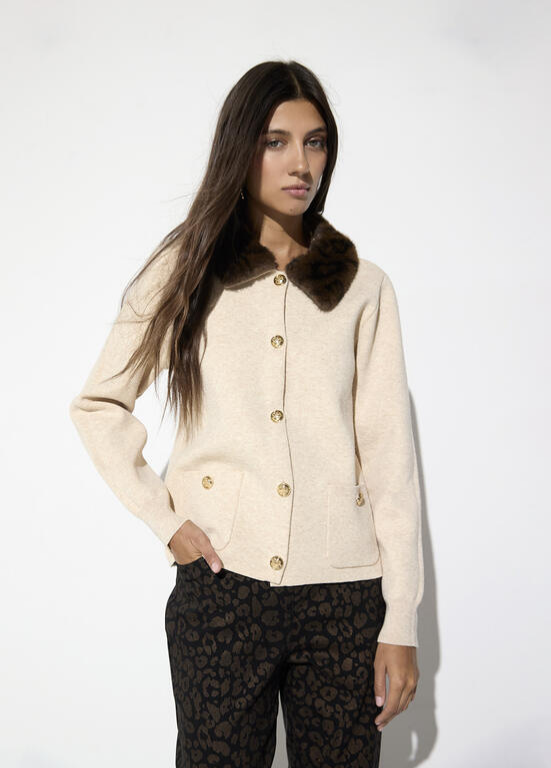 CARDIGAN COM GOLA DE PELE - LOLA CASADEMUNT