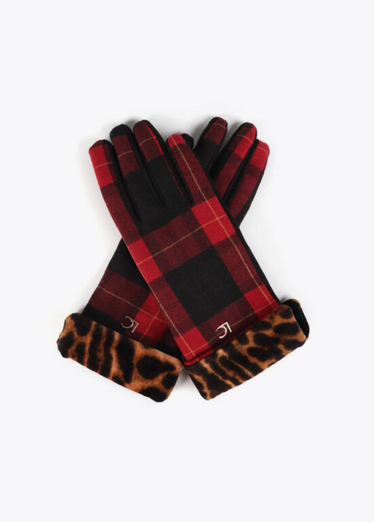 LUVAS COM XADREZ E PUNHO ANIMAL PRINT - LOLA CASADEMUNT