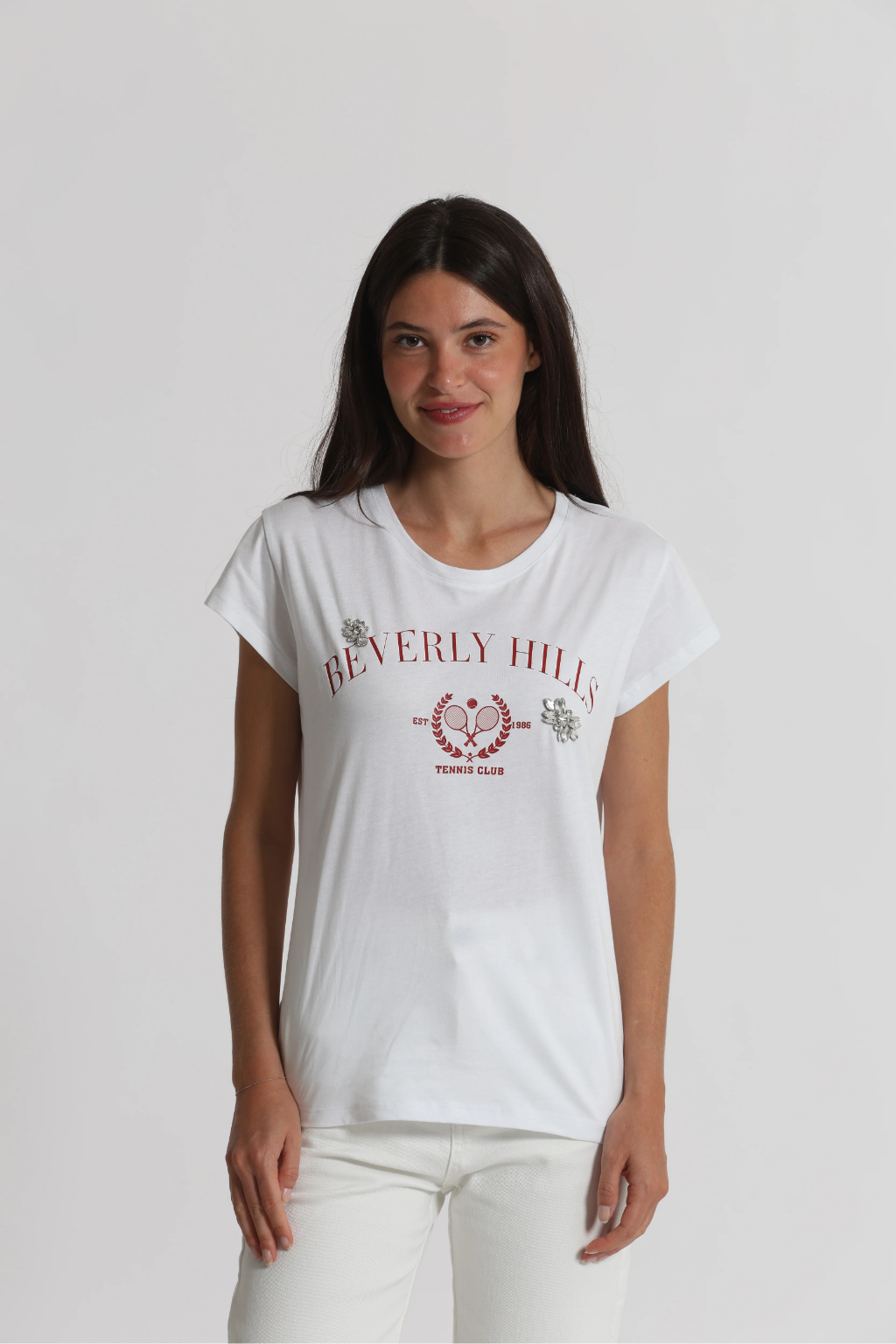 T-SHIRT " BEVERLY HILLS" COM DETALHES EM STRASS - MIMI MUA