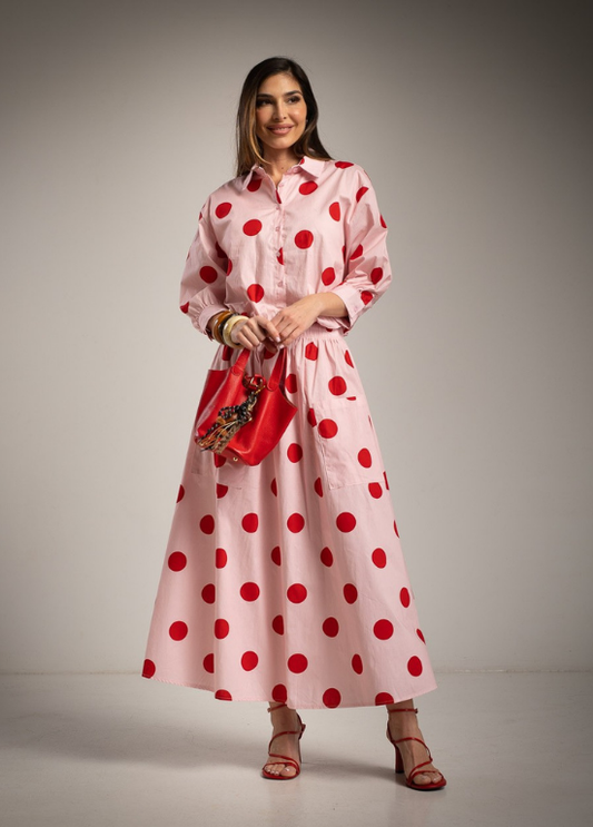 CAMISA ROSA DE BOLAS VERMELHAS - ALIBY