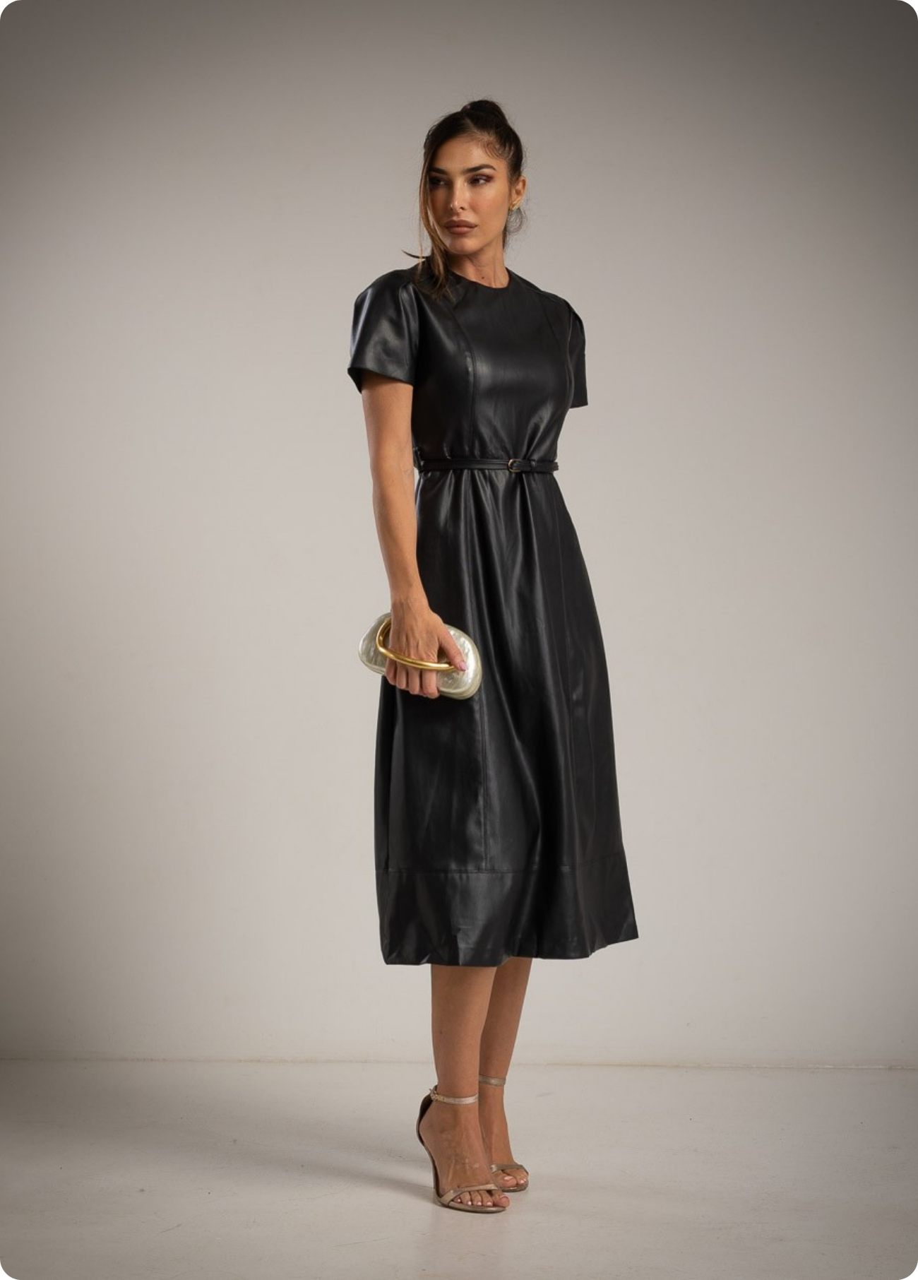 VESTIDO MIDI DE ECOPELE COM CINTO - ALBANOS