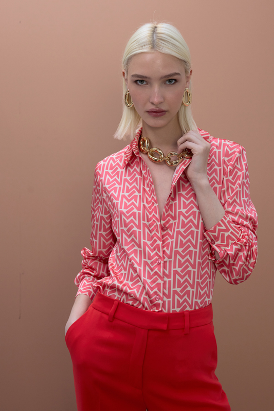 CAMISA DE CETIM COM ESTAMPADO GEOMÉTRICO DE LOGOMANIA - LOLA CASADEMUNT