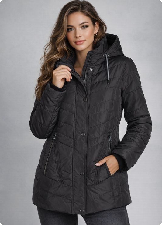 PARKA ACOLCHOADA PRETA COM CAPUZ - BARBARA LEBEK