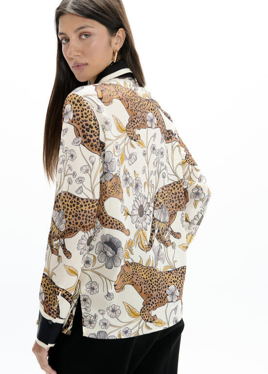 CAMISA CRU COM LEOPARDOS, CORDAS E FLORES - LOLA CASADEMUNT