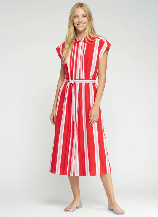 VESTIDO MIDI COM RISCAIS VERTICAIS BICOLOR - VILAGALLO