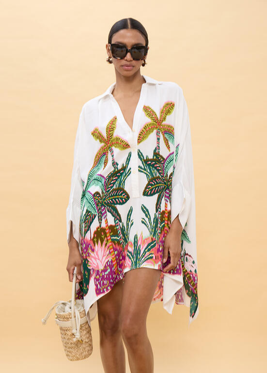 CAMISÃO LARGO EM ALGODÃO COM BORDADOS E ESTAMPADO DE PRAIA - LOLA CASADEMUNT