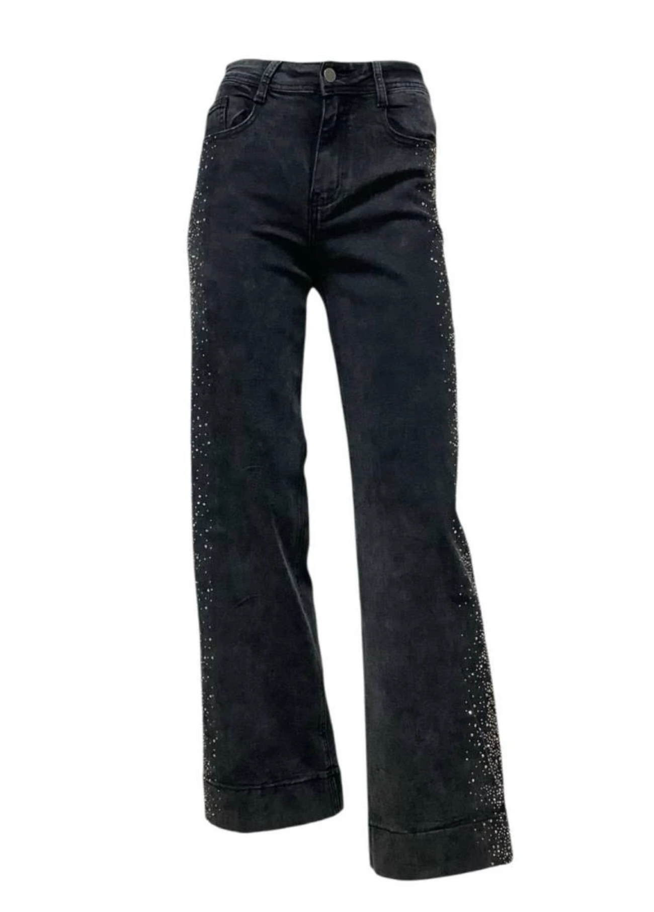 JEANS CINZA COM STRASS NA LATERAL - ADET