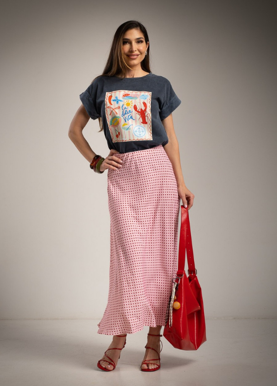 SAIA ROSA DE BOLINHAS VERMELHAS - ALIBY