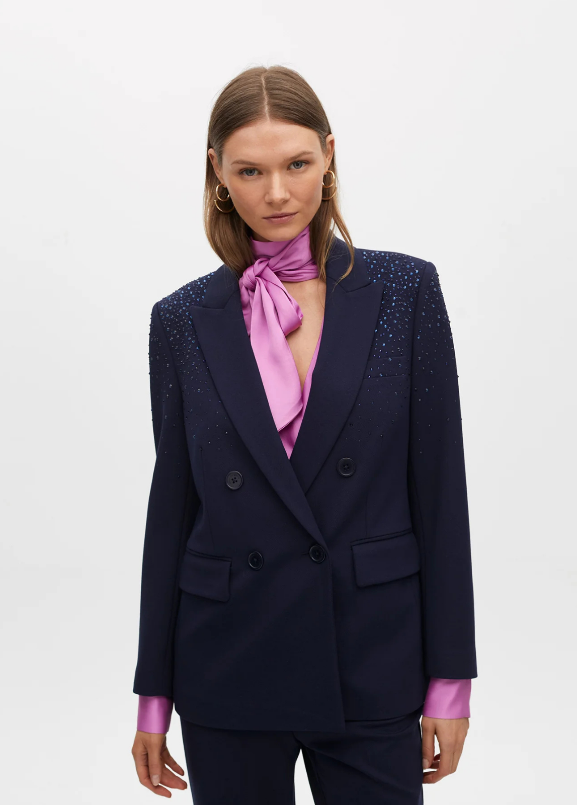 BLAZER AZUL ESCURO COM STRASS NOS OMBROS - LOLA CASADEMUNT