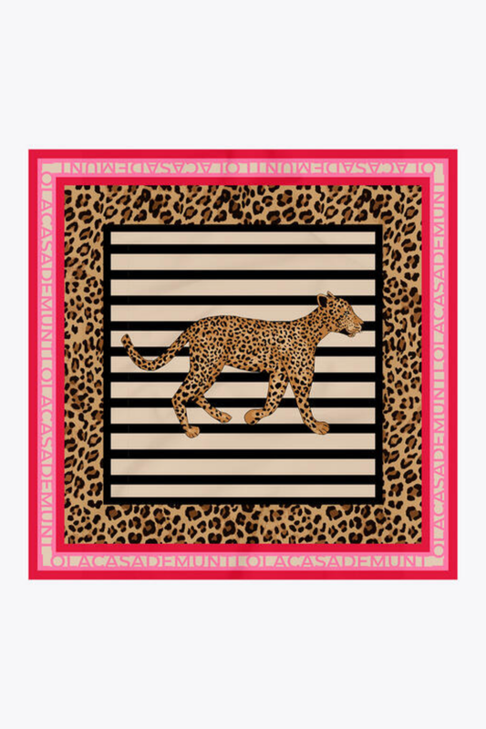 LENÇO DE CETIM COM ESTAMPADO DE RISCAS E LEOPARDO 70* - LOLA CASADEMUNT