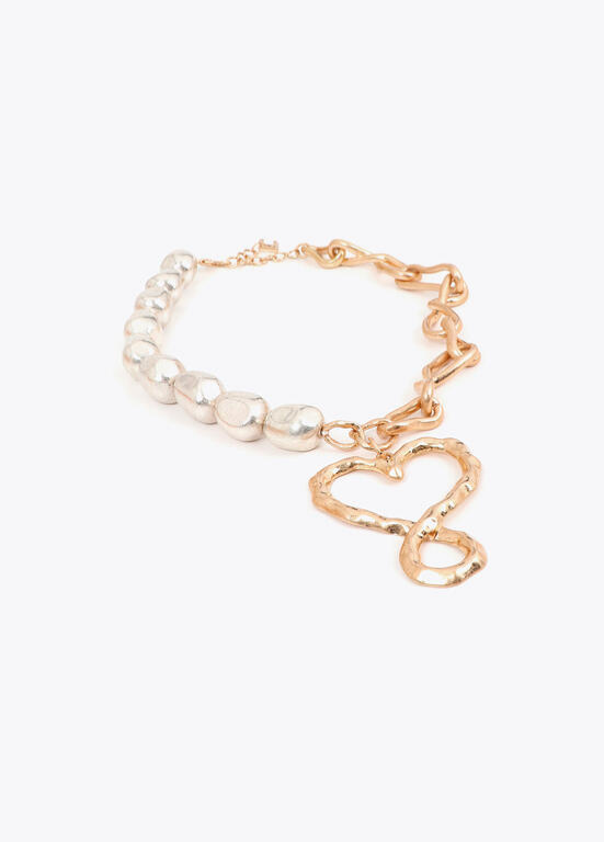 COLAR DOURADO COM PÉROLAS E CORAÇÃO LC - LOLA CASADEMUNT