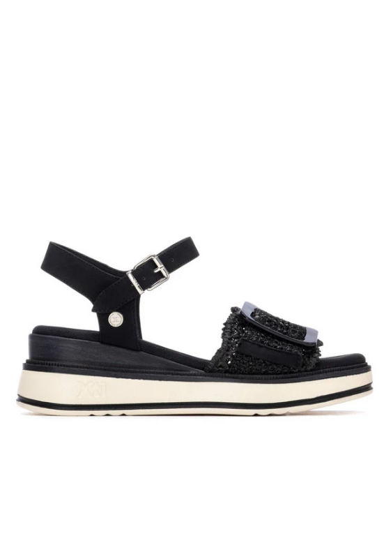 SANDÁLIAS TIPO RÁFIA CAMEL COM APLICAÇÃO E SOLA WEDGE - XTI shoes