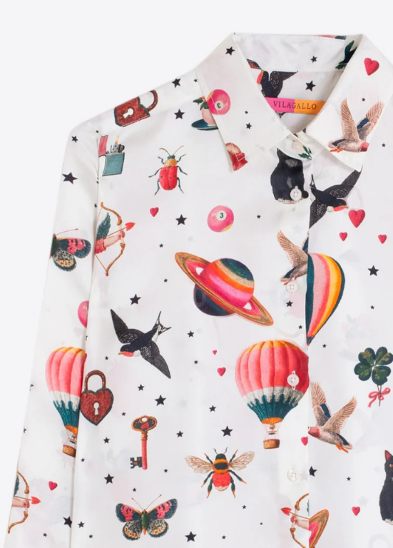 CAMISA DE MANGA COMPRIDA COM TECIDO LEVE E ESTAMPADO DE BALÃO DE AR QUENTE - VILAGALLO