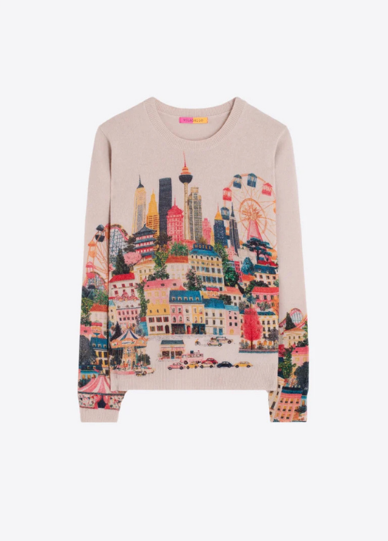 CAMISOLA DE TRICÔ COM ESTAMPADO CITADINO EUROPEU - VILAGALLO