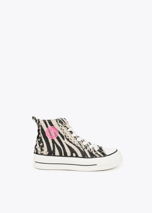 TÉNIS BOTIM TIPO CONVERSE COM ESTAMPADO ZEBRA E ROSA - LOLA CASADEMUNT