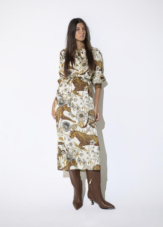 VESTIDO LONGO COM ESTAMPADO DE ANIMAL PRINT E FLORES - LOLA CASADEMUNT
