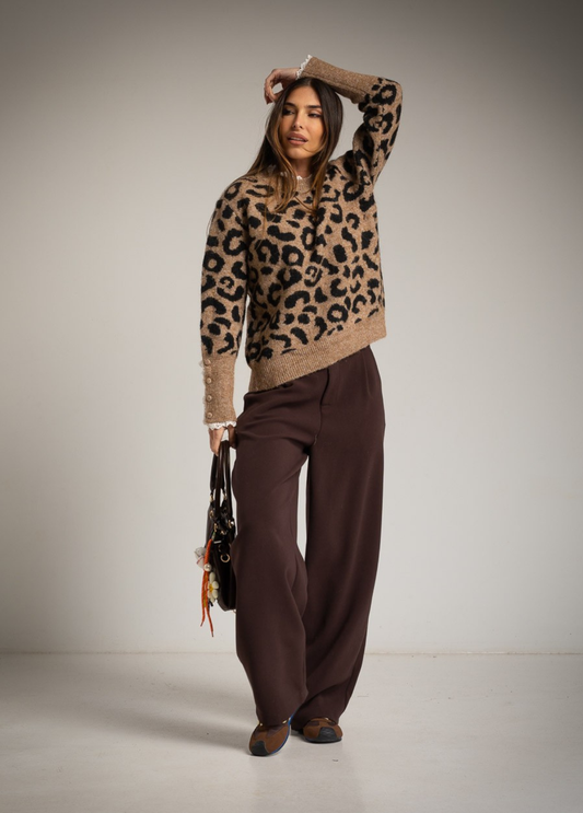 CAMISOLA MALHA ANIMAL PRINT COM PUNHOS EM RENDA E BOTÕES - ALBANOS