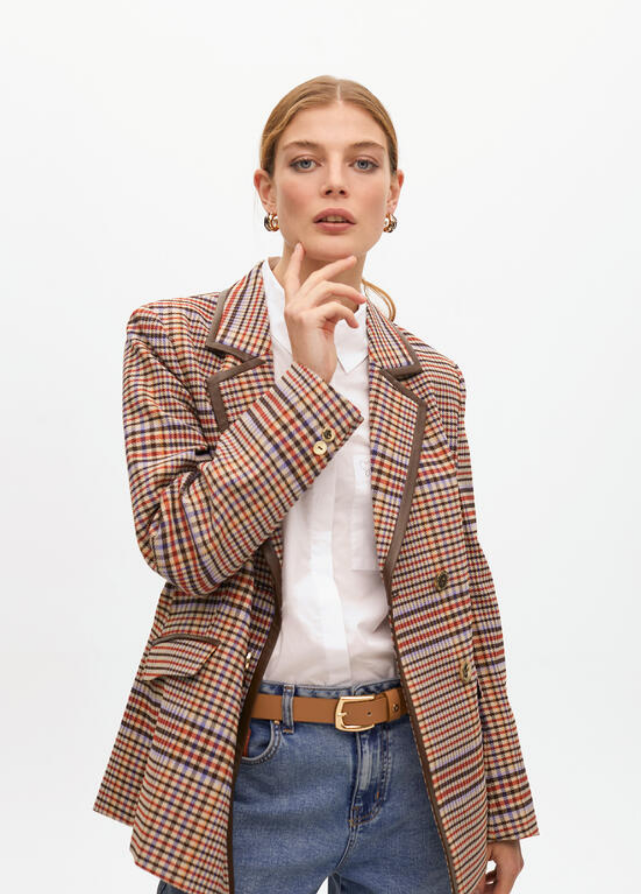 BLAZER XADREZ COM ACABAMENTO EM PELE SINTÉTICA - LOLA CASADEMUNT