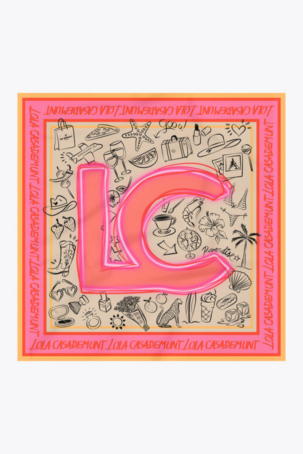 LENÇO DE SEDA CETINADA COM MOTIVOS ICÓNICOS LC - LOLA CASADEMUNT