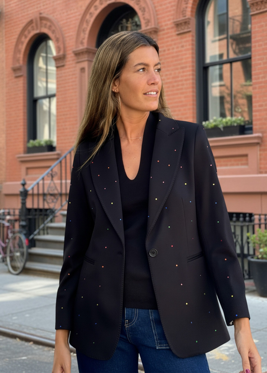 BLAZER PRETO COM STRASS COLORIDO - VILAGALLO