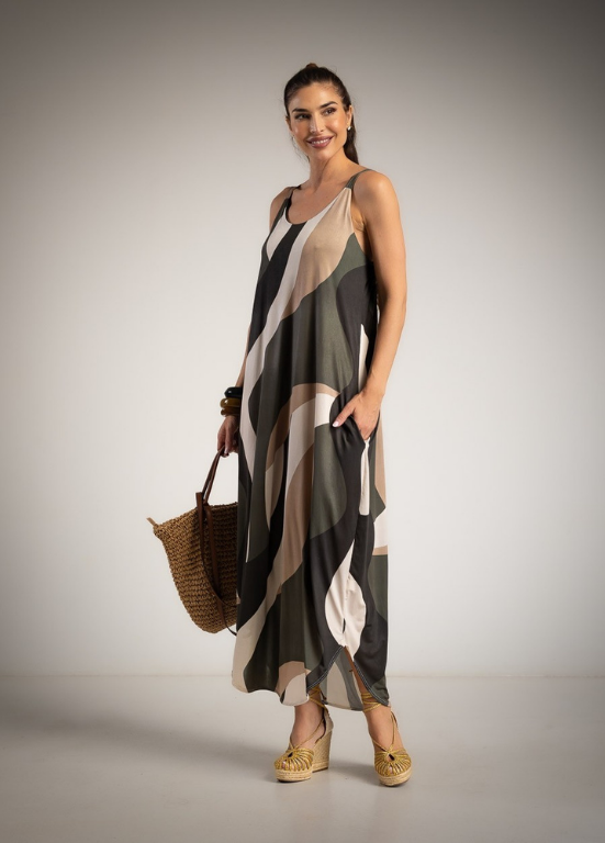 VESTIDO MAXI EM MALHA FRIA E ESTAMPADO ABSTRATO - ALBANO'S