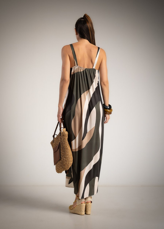 VESTIDO MAXI EM MALHA FRIA E ESTAMPADO ABSTRATO - ALBANO'S