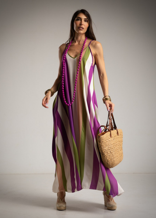 VESTIDO COM RISCAS DIAGONAIS - ALIBY
