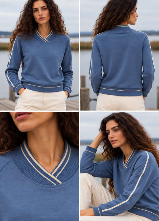 CAMISOLA DE MALHA AZUL COM DECOTE EM V CRUZADO - BARBARA LEBEK