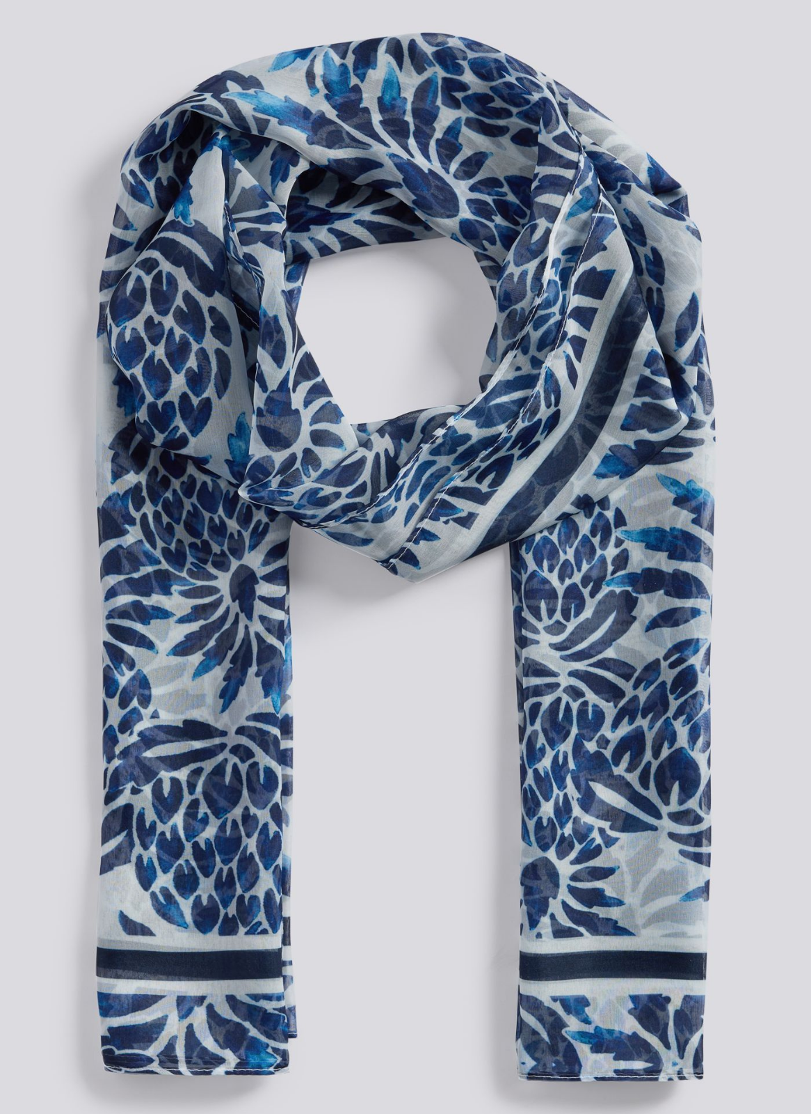 ECHARPE DE ESTAMPADO FLORAL BRANCO E MARINHO - RABE