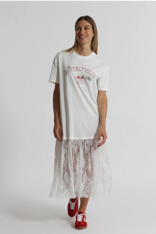 VESTIDO DE MANGA CURTA " BEVERLY HILLS" COM DETALHES EM RENDA - MIMI MUA