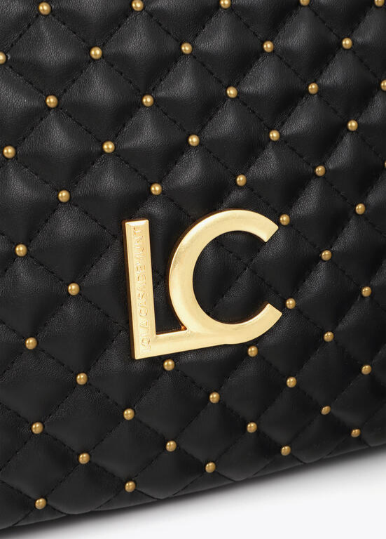 MALA PRETA COM EFEITO METALASSÉ E TACHAS DOURADAS LC - LOLA CASADEMUNT