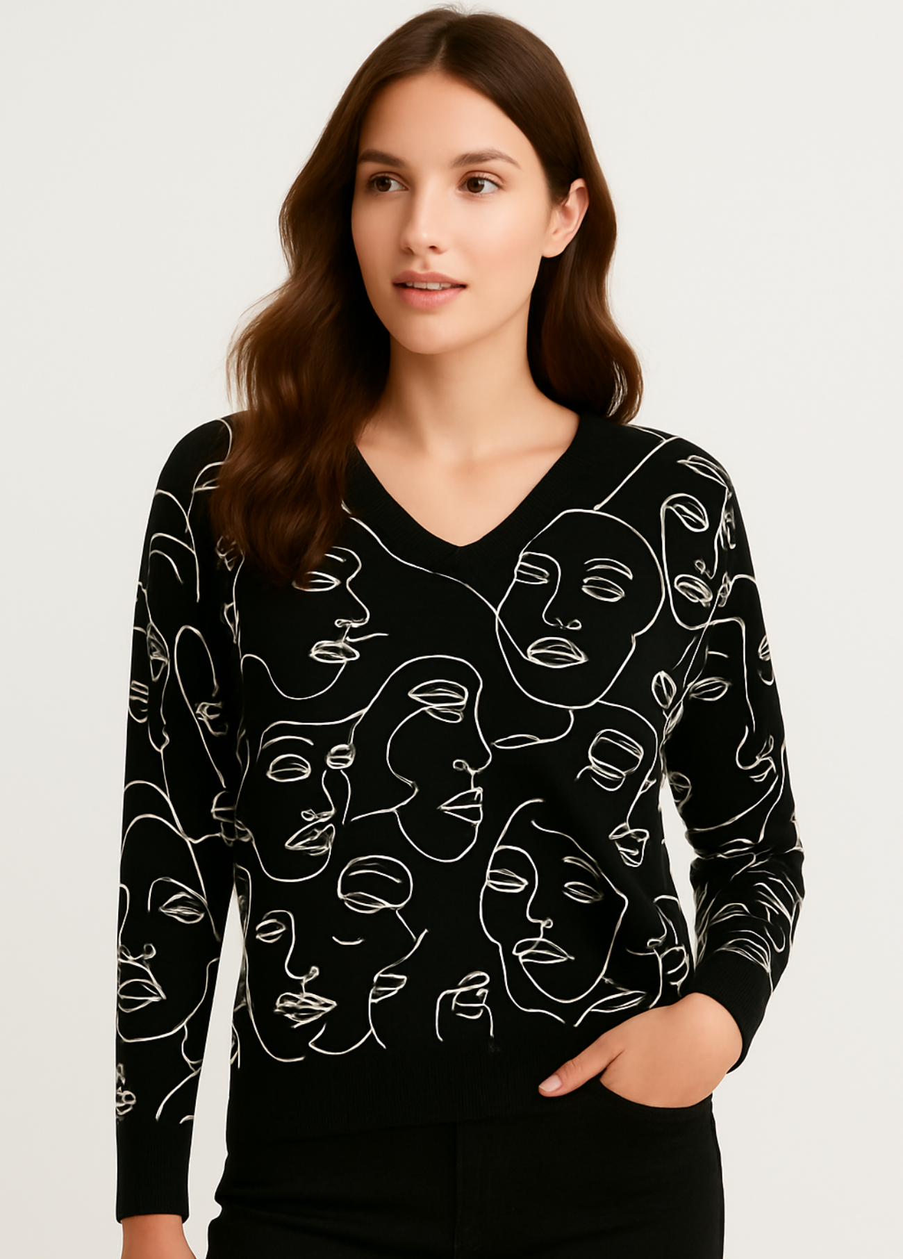 CAMISOLA MALHA ESTAMPADA FACES ARTISTÍCAS - ALIBY