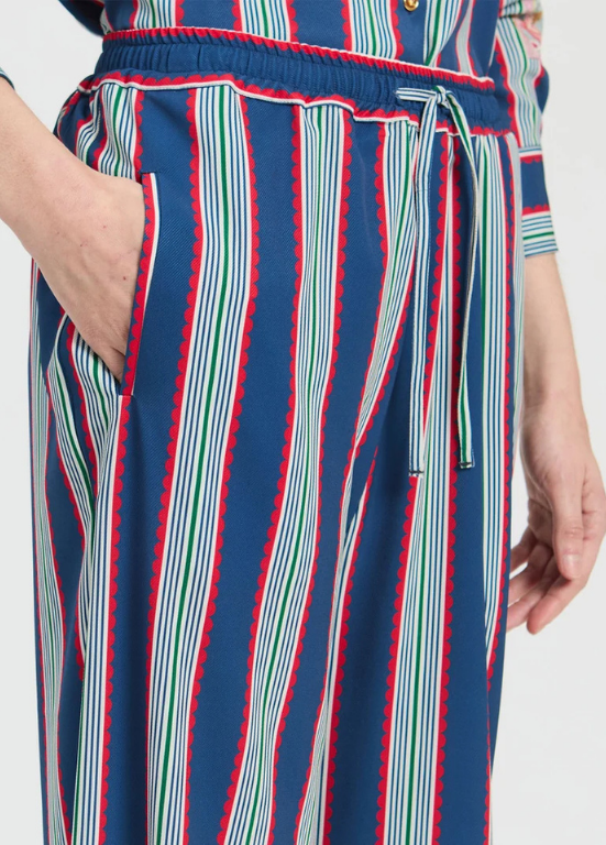 CALÇAS DIREITAS COM ESTAMPADO DE RISCAS EM AZUL E BRANCO - VILAGALLO