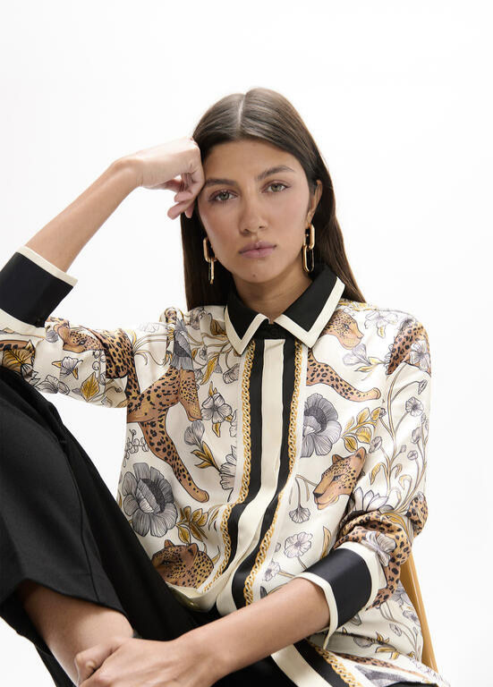 CAMISA CRU COM LEOPARDOS, CORDAS E FLORES - LOLA CASADEMUNT