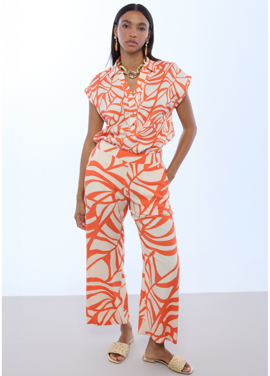 BLUSA COM ESTAMPADO DE FOLHAS LARANJA - LOLA CASADEMUNT