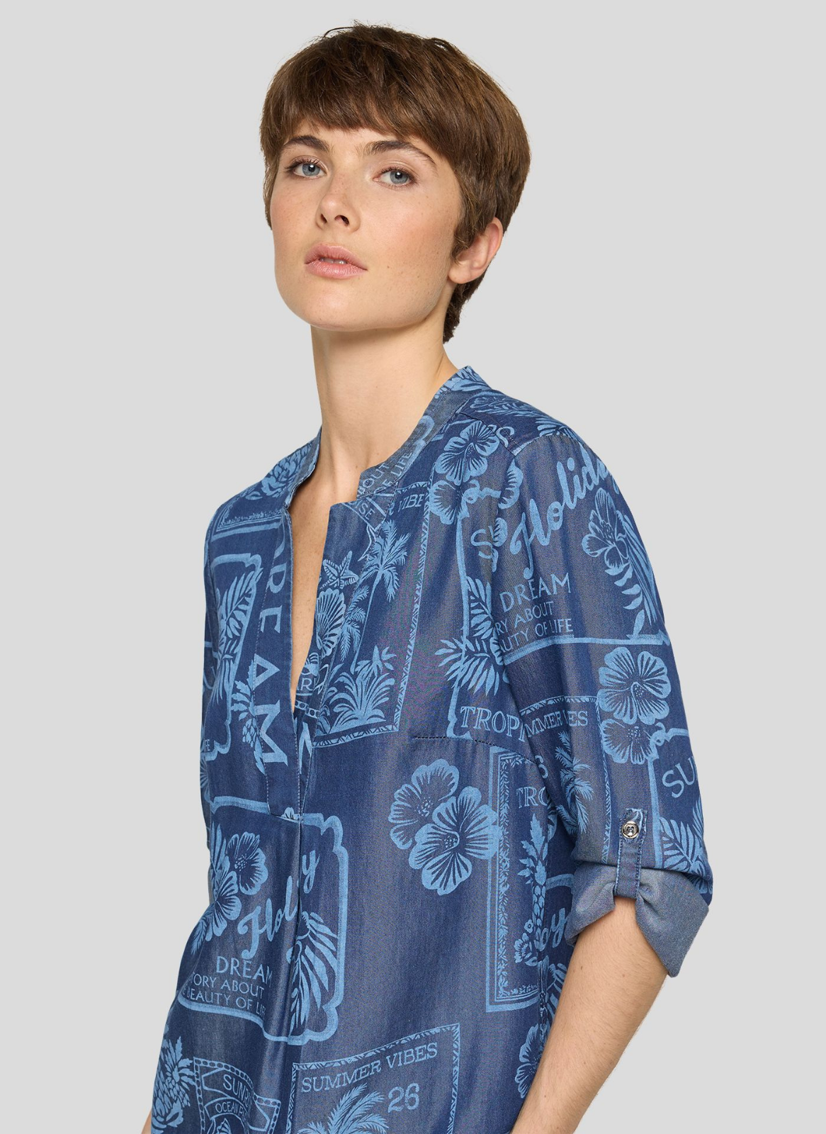 VESTIDO EM TENCEL AZUL ESTAMPADO - RABE