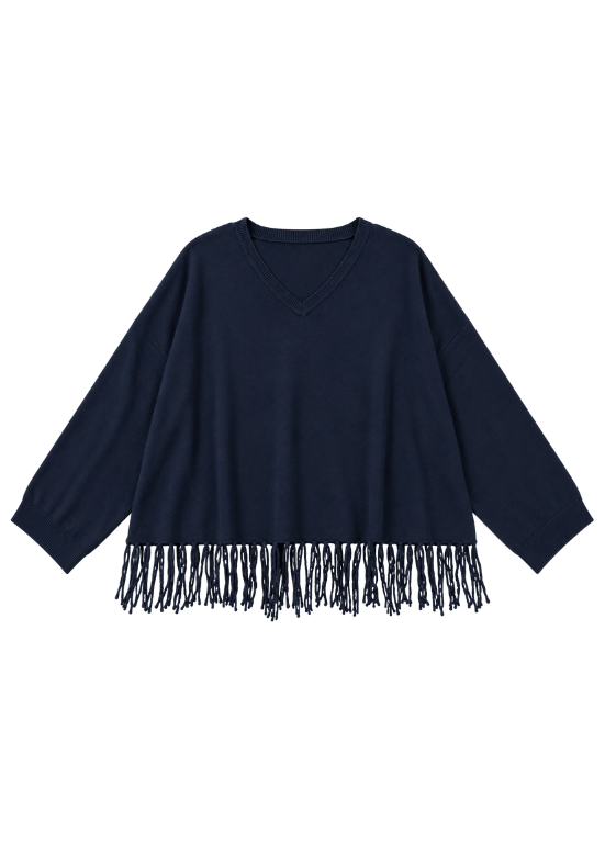 CAMISOLA DE MALHA AZUL COM FRANJAS - BARBARA LEBEK