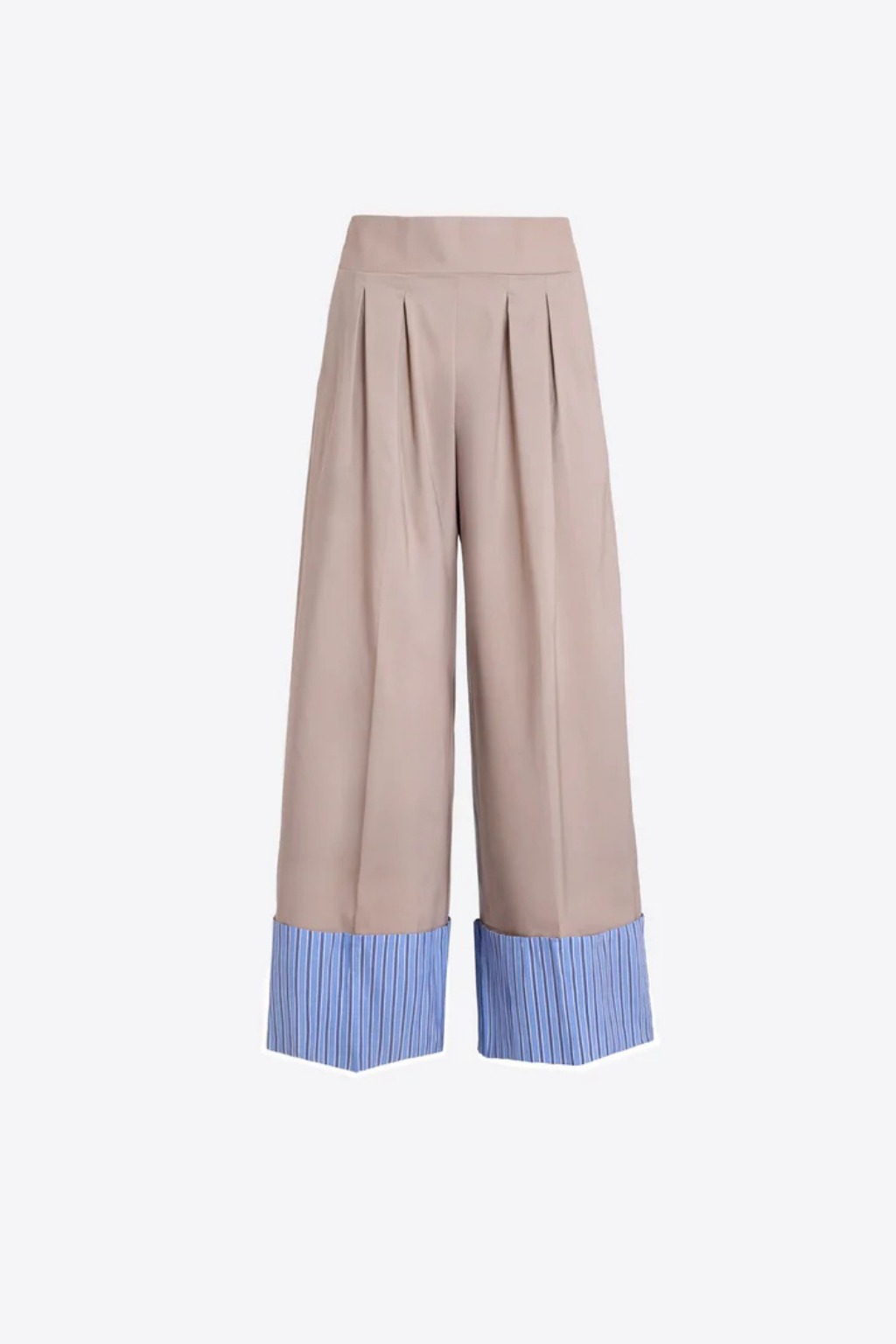 CALÇAS BEGE COM BAINHAS DOBRADA ÀS RISCAS AZUIS - VILAGALLO