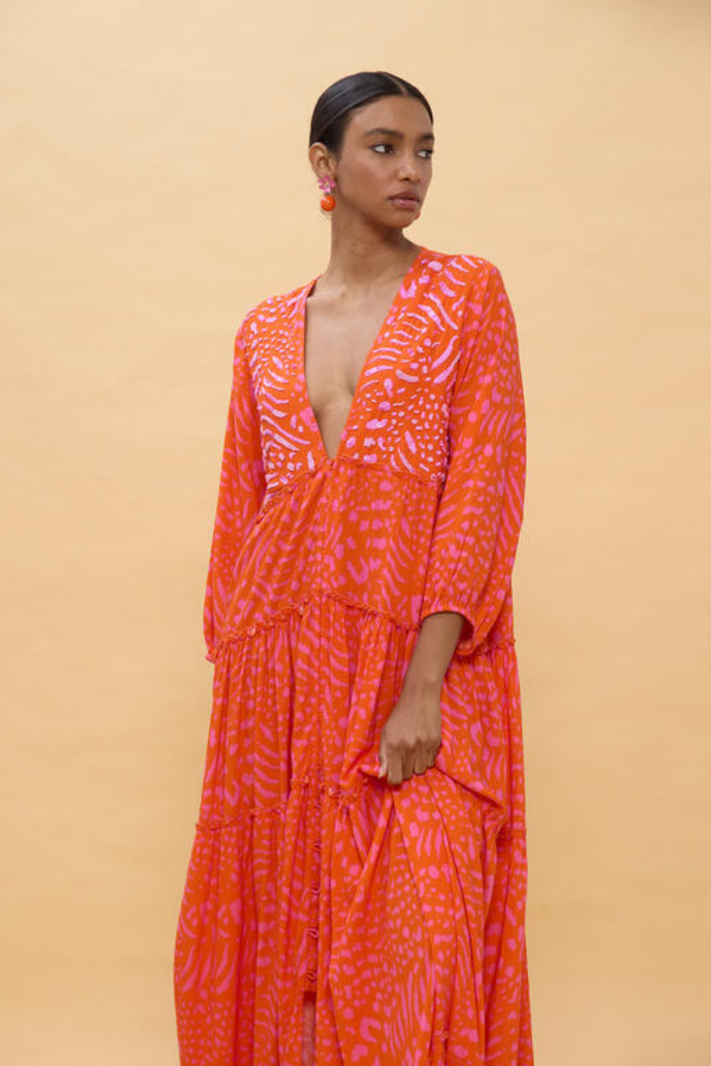 VESTIDO PRAIA LARANJA E ROSA - LOLA CASADEMUNT