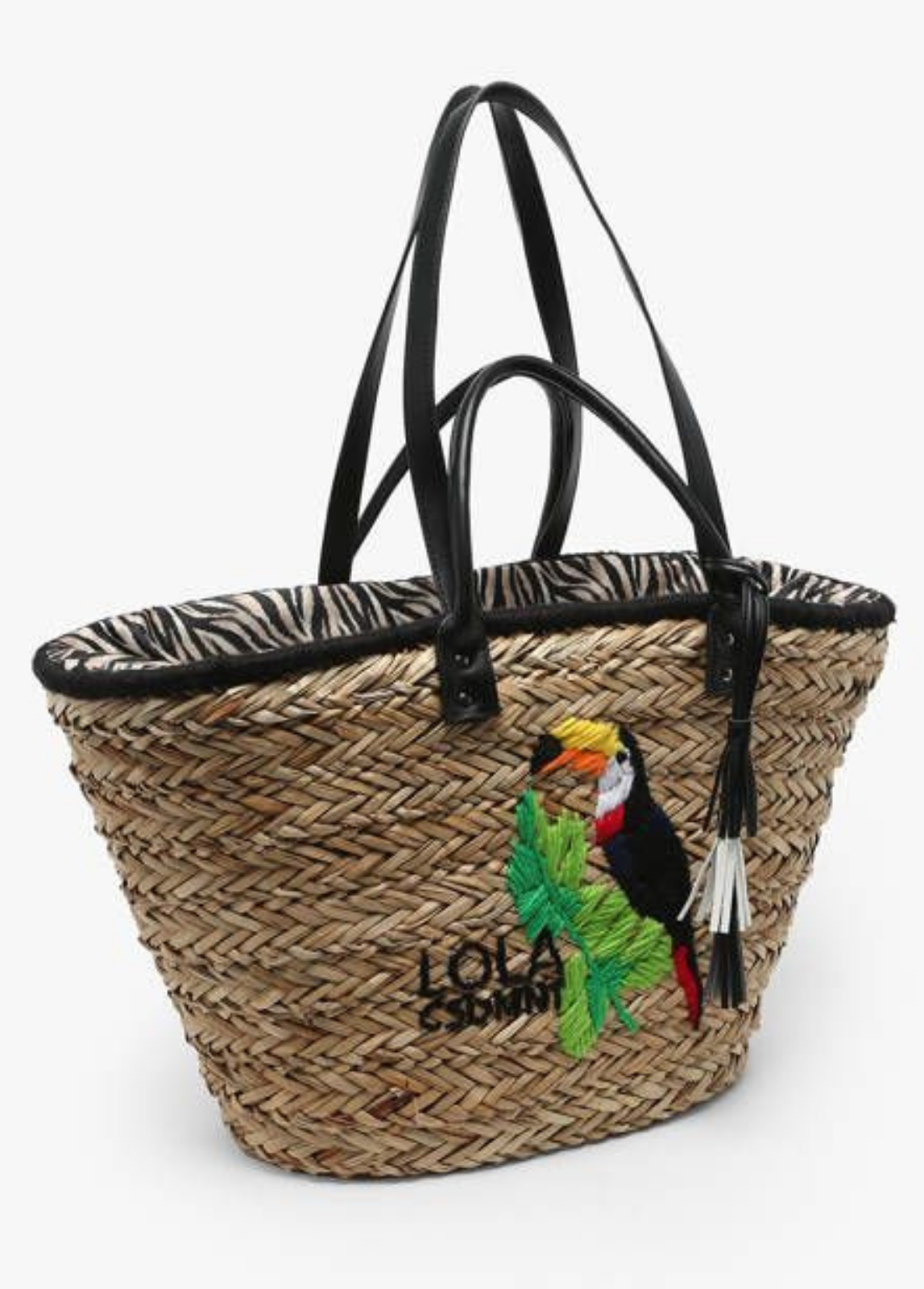 CESTA DE PALHINHA COM TUCANO E ZEBRA - LOLA CASADEMUNT
