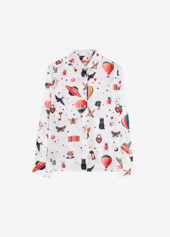 CAMISA DE MANGA COMPRIDA COM TECIDO LEVE E ESTAMPADO DE BALÃO DE AR QUENTE - VILAGALLO