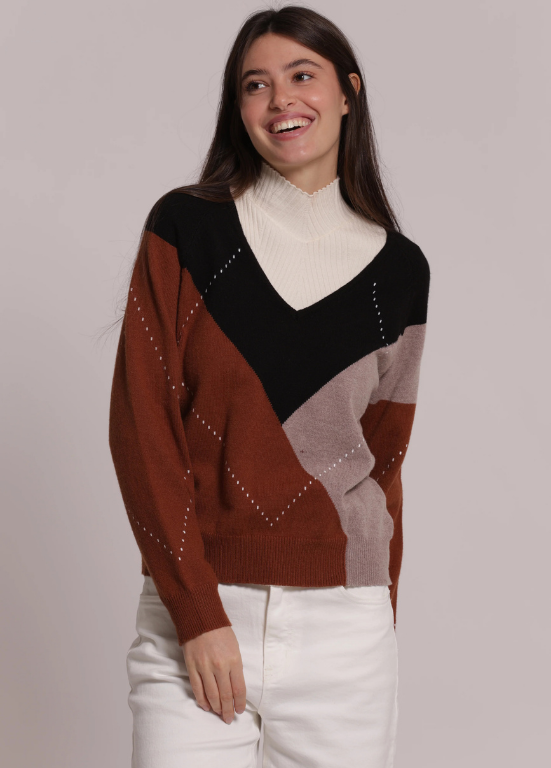 CAMISOLA DE MALHA E DECOTE EM V COM LOSANGOS - MIMI MUA
