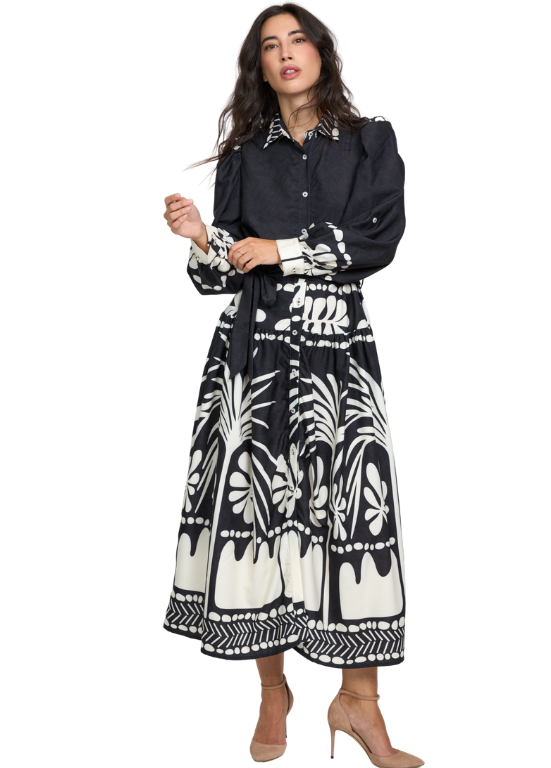 VESTIDO EM TECIDO FRESCO PRETO E BRANCO - ALIBY